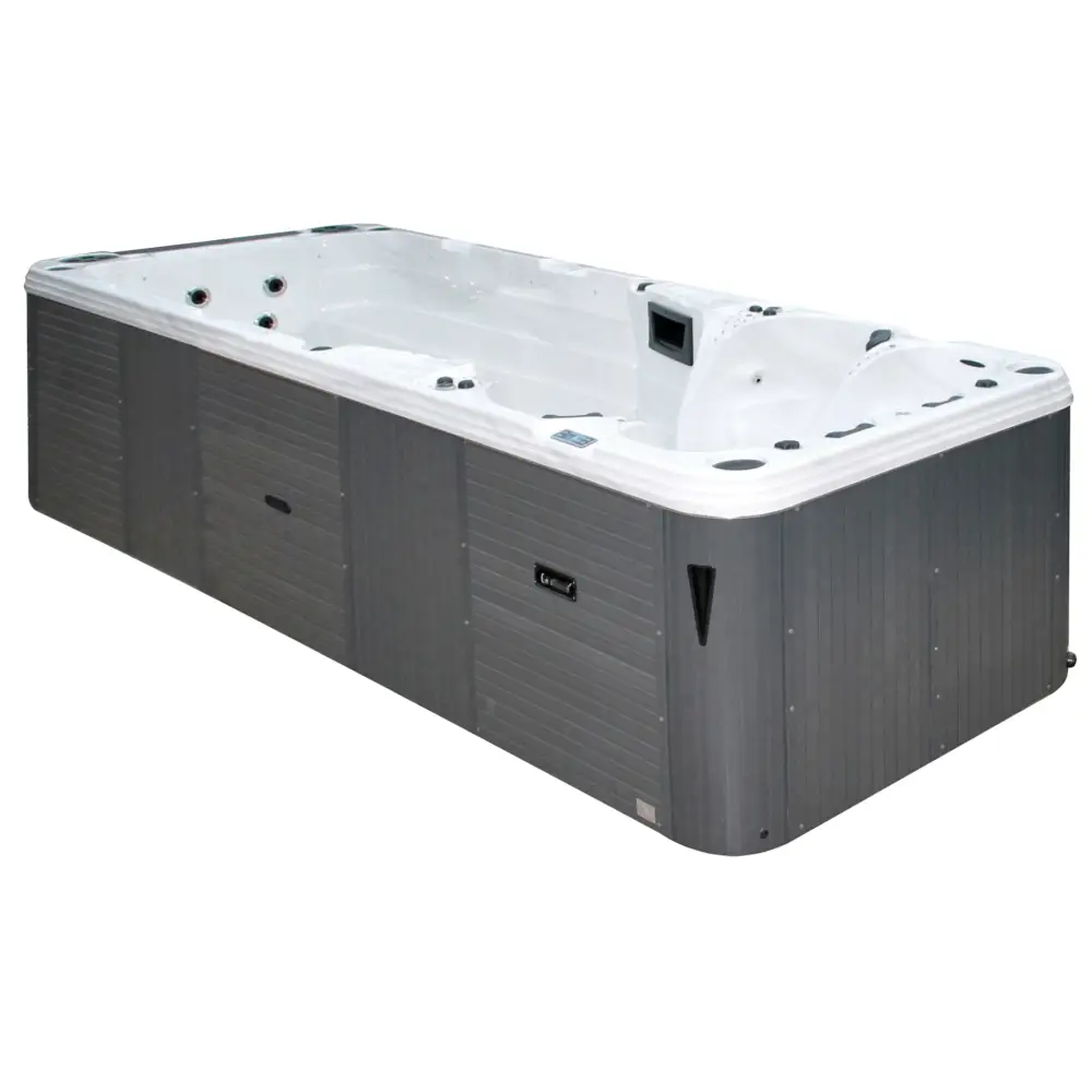 PassionSpa Aquatic 5 Swim Spa grå texturerad utsida med vit insida och jetmunstycken PassionSpa Aquatic 5 Swim Spa grå texturerad utsida med vit insida och jetmunstycken